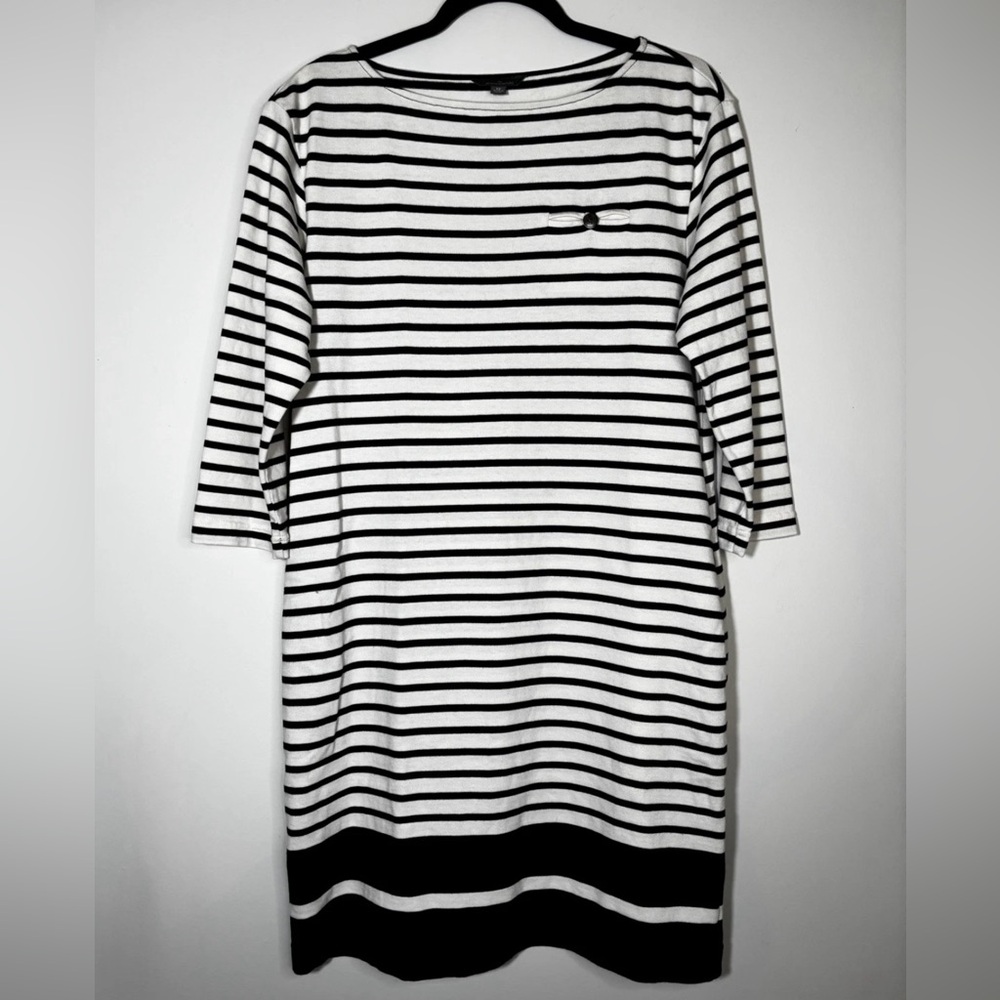 LL Bean Signature Dress Striped Black White Sz 12 Pockets 100% Cotton